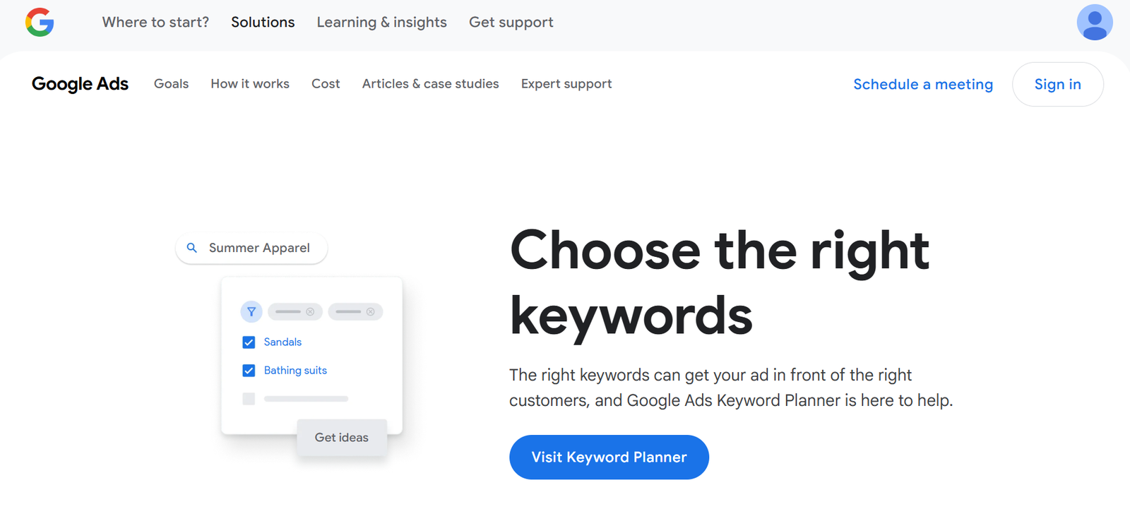 Google keywords planner