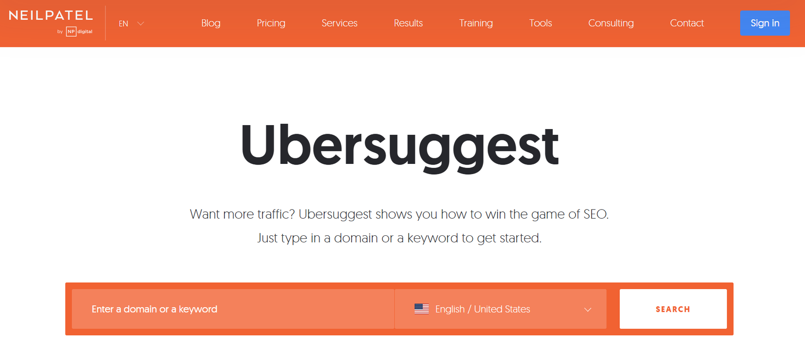 Ubersuggest keywords tool